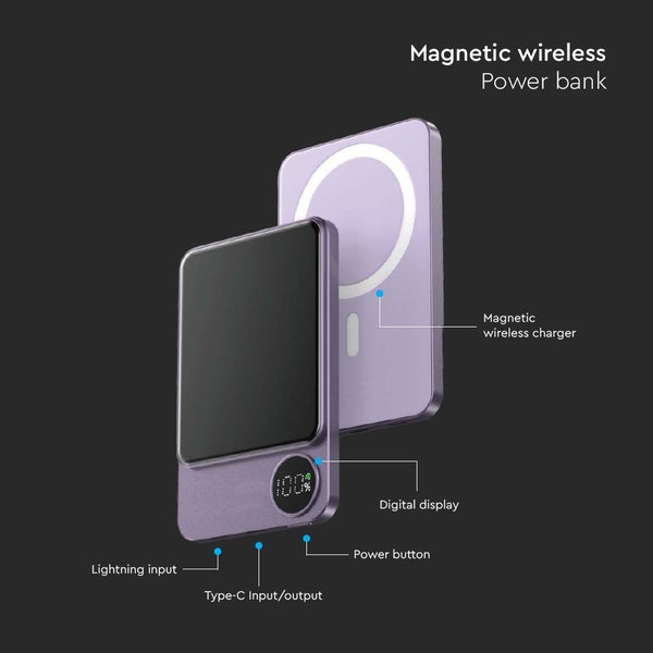 Magnetische kabellose Powerbank - 5000mAh - Lila