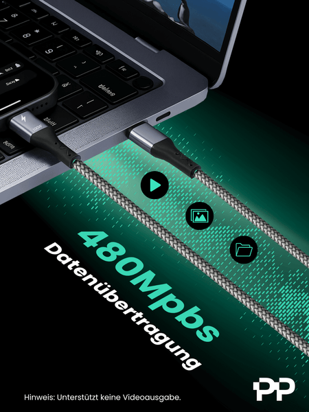 ProfiPatch USB C Kabel 100W PD 3.0 5A E-Mark Chip 3m grau Goldkontakt Textil