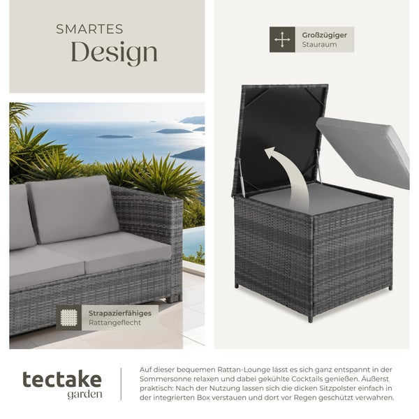 Rattan Lounge tectake Siena mit Sicherheitsglasplatte für 4 Personen grau/hellgrau
