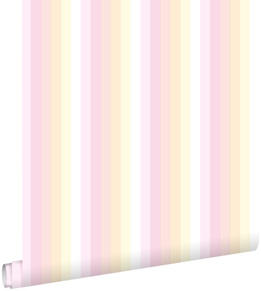 ESTAhome Tapete Regenbogenstreifen Hellrosa und Beige - 53 cm x 10,05 m - 138924