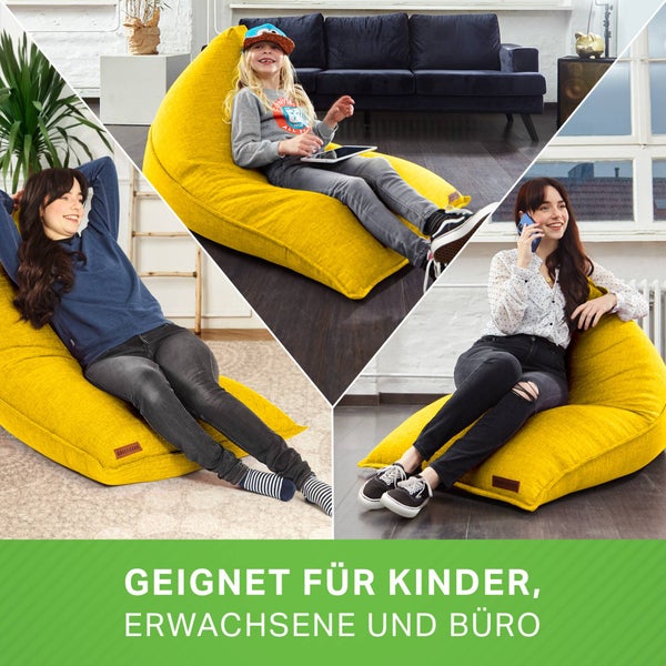 Green Bean Sitzsack Triangle 150x100x100cm mit 220 Liter EPS-Perlen Füllung - Kuschelig Weich Waschbar - Drinnen Stoff Bodenkissen Liegekissen Sitzkissen - Gelb
