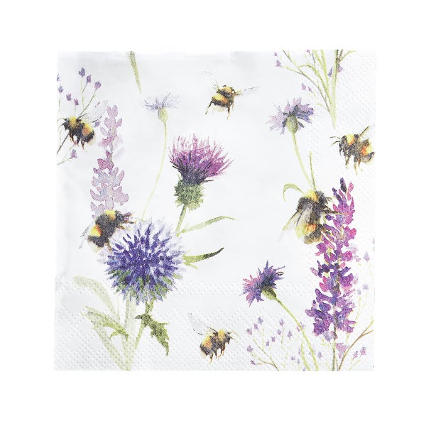Serviette mit Blumen- und Bienenmotiv