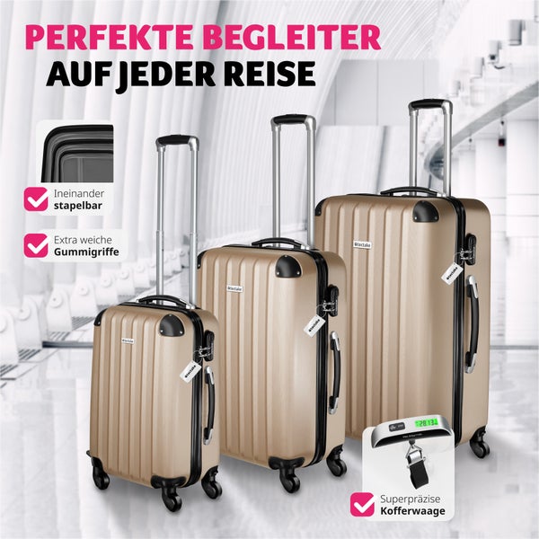 3er Kofferset tectake Talia 3-teilig aus robustem ABS-Kunststoff inkl. Kofferwaage und -anhänger mit Sicherheitszahlenschloss