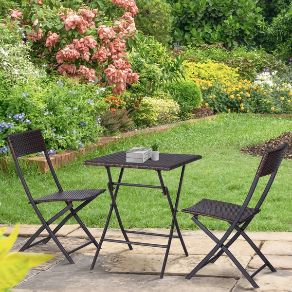 Outsunny Bistroset, 60L x 60B x 72H cm, Metall, PE Polyrattan, braun
