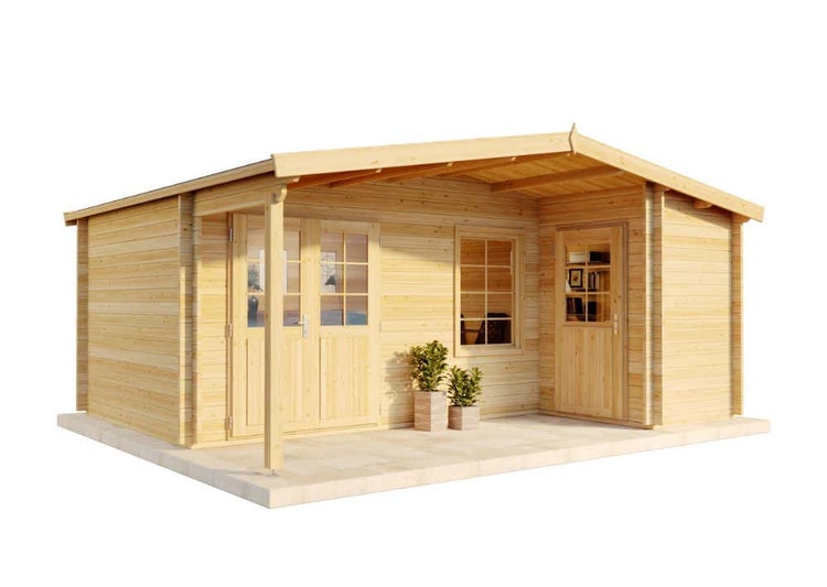 Alpholz Gartenhaus Nordkapp-40 B Gartenhaus aus Holz in natur, Holzhaus mit 40 mm Wandstärke, Blockbohlenhaus mit Montagematerial imprägniert 5,4x4,5m