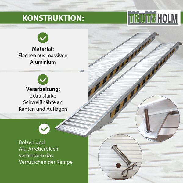 TRUTZHOLM 2 x Schwerlastrampen 265 cm 3300kg/Paar Alu 35 cm Breite geriffelt Rampen Verladerampen