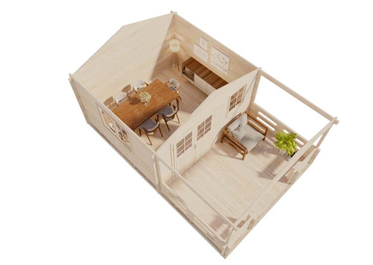 Alpholz Gartenhaus Falkland-44 ISO Gartenhaus aus Holz in natur, Holzhaus mit 44 mm Wandstärke inklusive Terrasse, Blockbohlenhaus mit Montagematerial imprägniert 4x6m