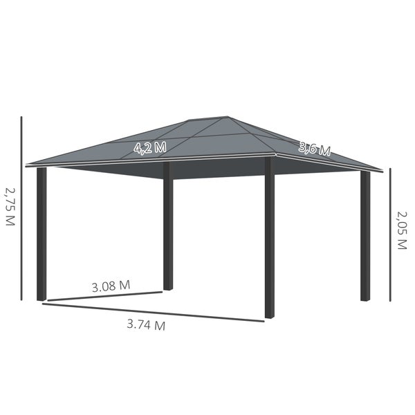 Outsunny Pavillon, Gartenpavillon, 420 x 360 x 275 cm, Alu ,PC, Schwarz+Braun+Beige