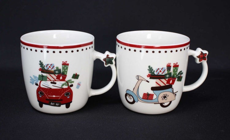 FRANK FLECHTWAREN | Tasse Weihnachtstour, 2er Set, 9 x 6 x 9 cm, PORZELLAN