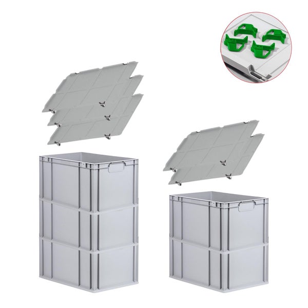 PROREGAL Spar Set 5x Eurobox Nextgen Economy Mit Auflagedeckel & 4x Schiebeschnappverschlüsse Grün Griffe Geschlossen HxBxT 32 x 40 x 60 cm 65 Liter