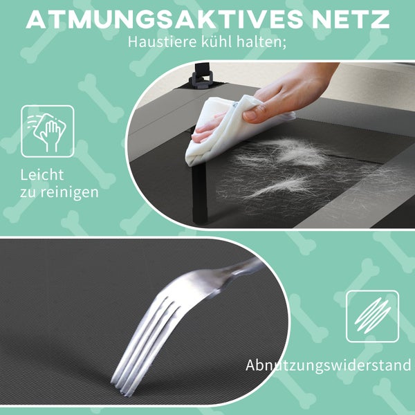 PawHut Erhöhtes Hundebett mit Baldachin, Haustierbett, Outdoor Hundeliege mit Dach, Atmungsaktiv, für große Hunde Hellgrau Oxford 91 x 76 x 89 cm