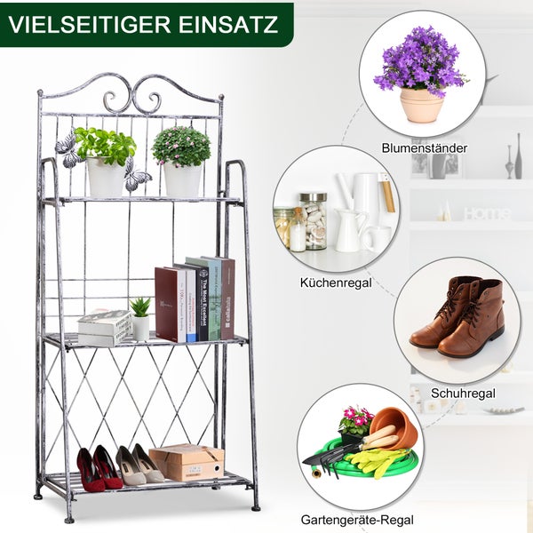 Outsunny 3-Etagen Pflanzregal klappbar Pflanzenständer für Außenbereich wie Balkon, Terrasse oder Garten Blumenregal Metall Blumenständer Blumentreppe Gartenregal Silbergrau