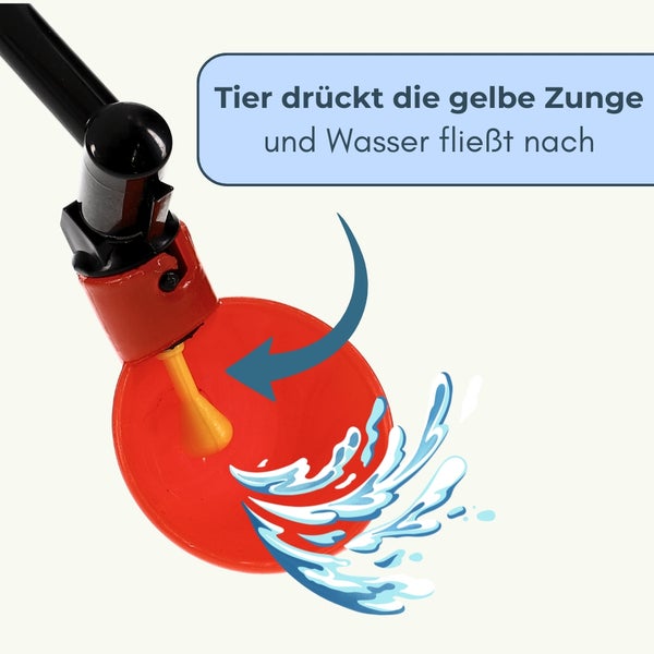 Geflügeltränke mit Druckhebel für automatischen Wasserfluss.