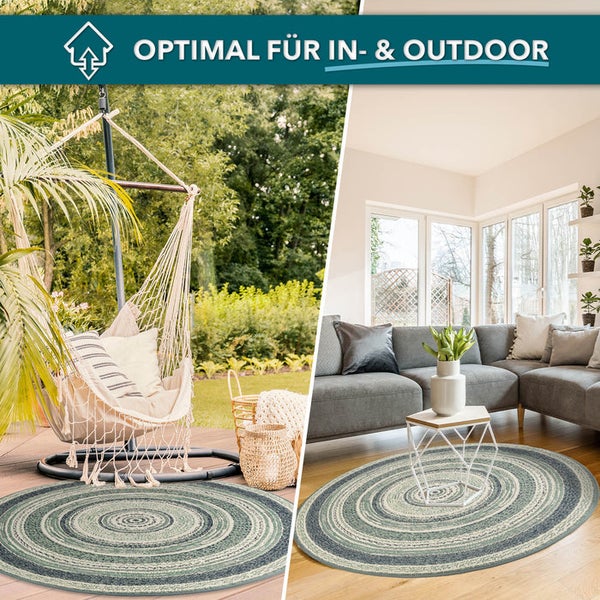 FLOORDIREKT Outdoorteppich - Wetterbeständiger Außenteppich - Zoe - Rund - Blau - ⌀120 cm