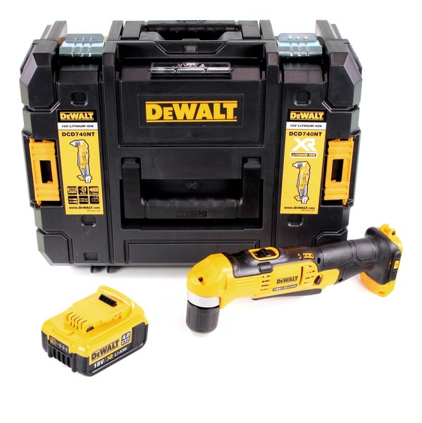DeWALT Akku-Winkelbohrmaschine DCD740NT mit 18 Volt Akku und TSTAK Transportkoffer.