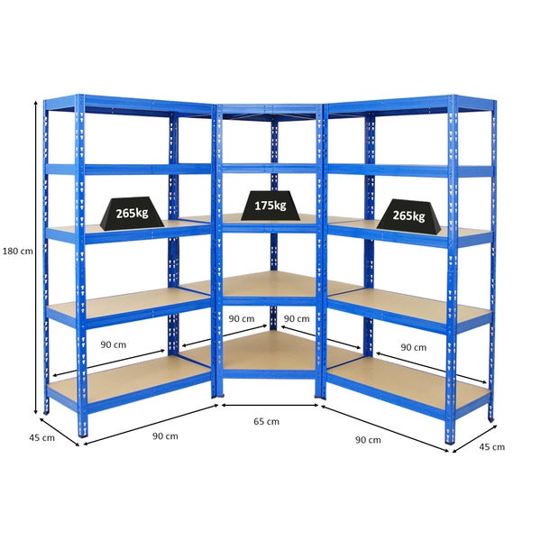 PROREGAL Mega Deal Tiger 1x Eckregal & 2x Schwerlastregal 180x 90x 45 cm Fachlast 175 & 265 kg Blau