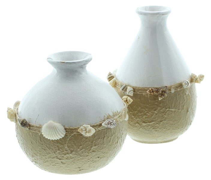 FRANK FLECHTWAREN | Dekovase Muscheln, 2er Set, MDF, MUSCHELN, 9,5 x 9,5 x 8,5 cm, 7,5 x 7,5 x 11 cm