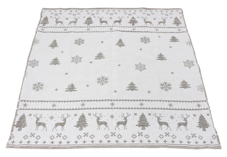 Weihnachtliche Tischdecke mit Hirsch- und Tannenbaum-Motiven