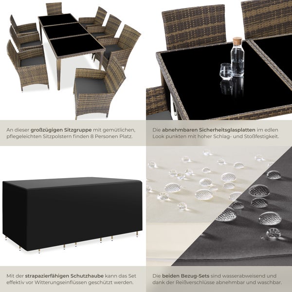 Rattan Sitzgruppe tectake Menorca 2 Bezugssets, inklusive Schutzhülle mit Aluminiumgestell natur