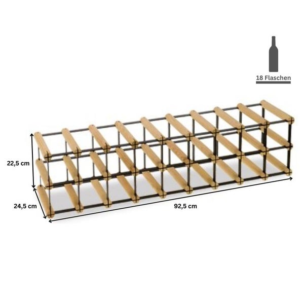 PROREGAL Modulares Weinregal Vinotega Mod Metal HxBxT 22,5 x 92,5 x 24,5 cm 9 x 2 Flaschen Massives Kiefernholz Braun Geölt