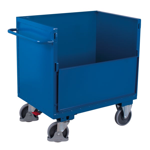 Blauer Transportwagen mit Griff und Rädern