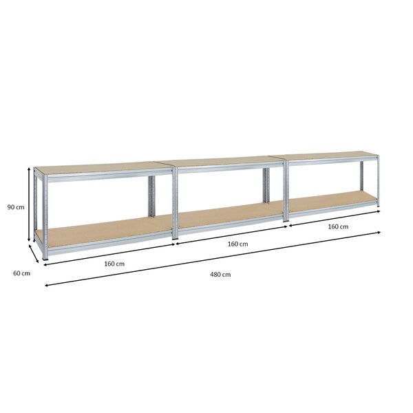 PROREGAL Mega Deal 3x Höhenverstellbare Werkbank Dino HxBxT 90 x 160 x 60 cm Traglast 600 kg Verzinkt