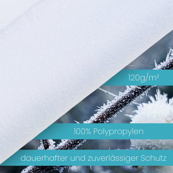 BioHelfer© Wintervlies, 120g/m², 1,5m x 10m, inkl. 5 Befestigungsbänder, Frostschutz für Pflanzen