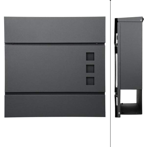 ECD Germany Briefkasten in Anthrazit mit Zeitungsfach, Schloss und 2 Schlüsseln, inkl. Montagematerial, 37x10,5x36,5 cm, Stahl, Moderner Design Wandbriefkasten, Postkasten, Mailbox mit Zeitungsrolle