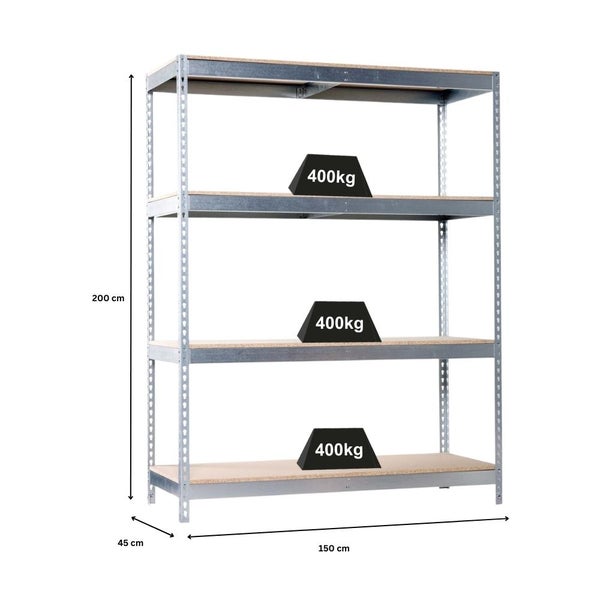 PROREGAL Schwerlastregal Big Wood Yeti Four HxBxT 200 x 150 x 45 cm Fachlast 400 kg Verzinkt