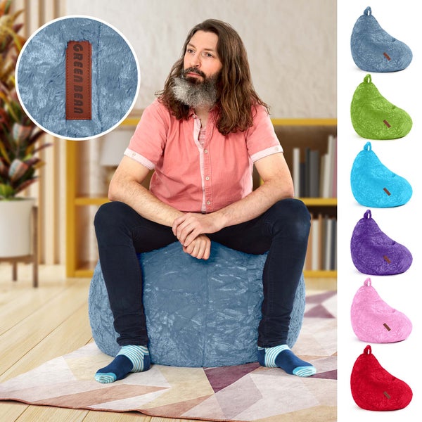 Green Bean Plüsch Sitzsack 45x45x60cm - Indoor Sitzkissen mit 120L EPS Perlen Füllung Kuschelig Waschbar - Bean Bag Bodenkissen Lounge Chair Sitzhocker - Grau