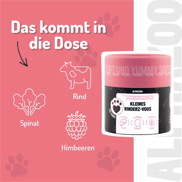 AlphaZoo Kleines Rinderz-Vous Hundesnack mit Rind, Himbeere und Spinat