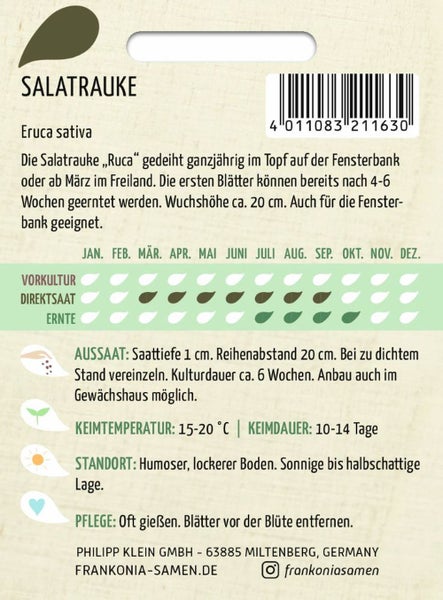 Salatrauke Anbautipps auf der Verpackung