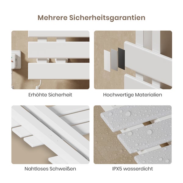 EMKE WiFi Smart Elektrischer Handtuchwärmer 130 x 50 x 11 cm, 440W, Intelligente Temperaturregelung, 6 Betriebsmodi, Wandmontage, Glänzend Weiß