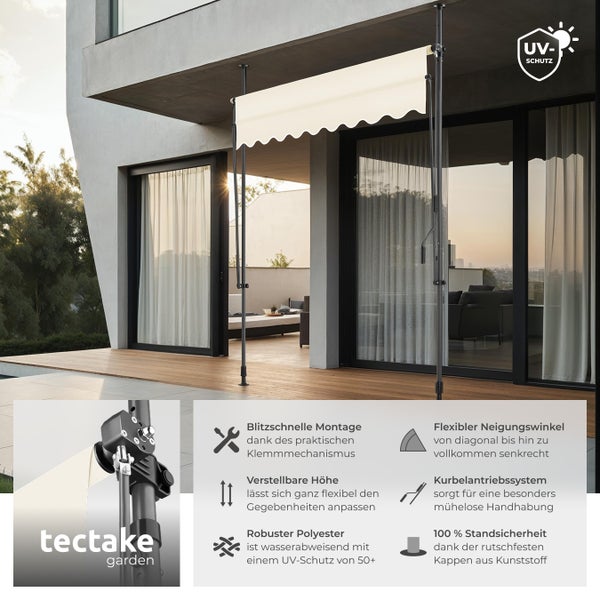 Klemmmarkise tectake  einfache Montage mit Handkurbel beige