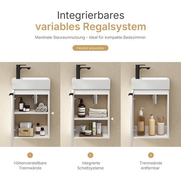 EMKE Waschbecken mit Unterschrank 417×240×646 mm, Badmöbel-Set mit Soft-Close, Türgriff, 2-fach verstellbarem Einlegeboden, Wandmontage, beidseitig montierbar,  Waschtisch-Set, Weiß