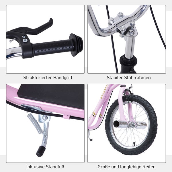 HOMCOM Kinderroller, L143 x B58 x H92-100 cm, Stahl, Gummi, Rosa