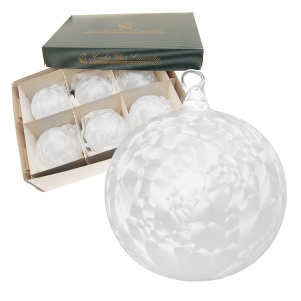Eisweiß 8cm Glaskugel mit Glasöse, mundgeblasen, handdekoriert, unversilbert (6 Stück), 6 Stck., Weihnachtsbaumkugeln, Christbaumschmuck, Weihnachtsbaumanhänger