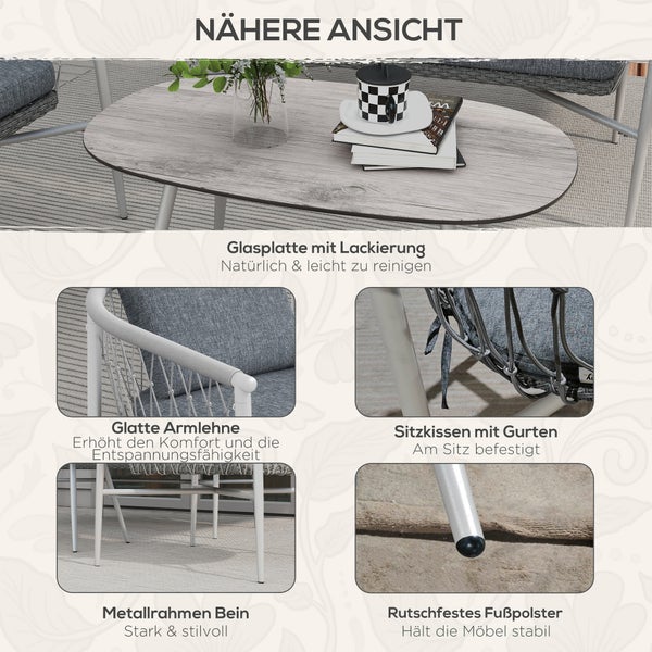 Outsunny 4 tlg. Gartenmöbel-Set, 121L x 68B x 67H cm, PE Rattan, Polyester, grau