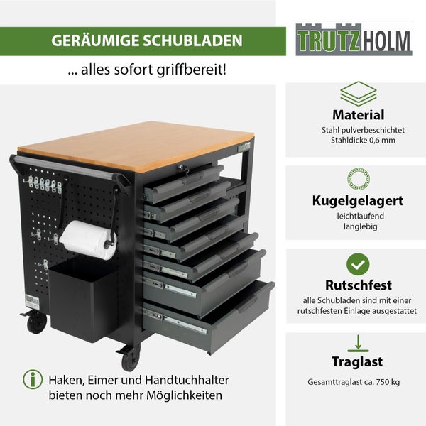 Werkstattwagen Jumbo XXL 11 Schubladen 4 Ablagefächer Arbeitshöhe ca. 1 Meter abschließbar leer