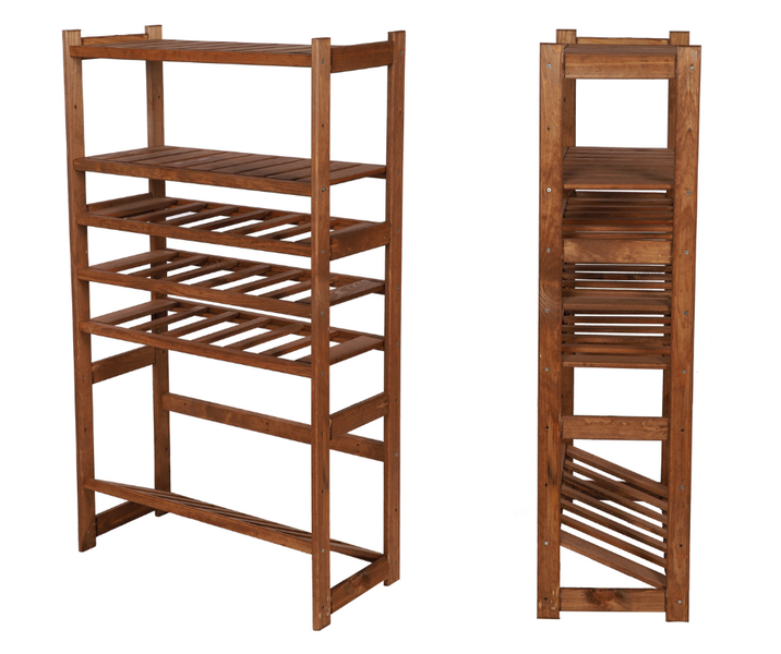 PROREGAL Getränkekisten- & Weinregal SPREEWALD HxBxT 124x70x33cm 18 Flaschen auf 3 Ebenen + 1 Ebene für Kisten + 2 Ablagen Massives Kiefernholz Braun geölt