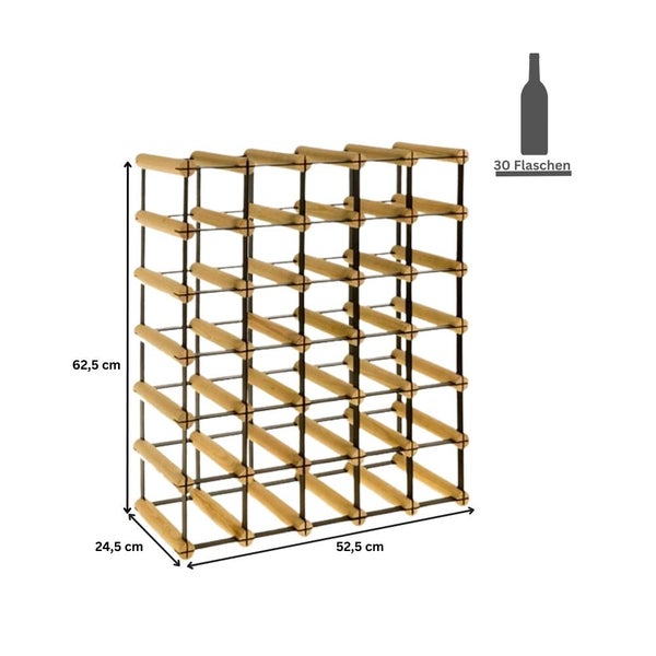 PROREGAL Modulares Weinregal Vinotega Mod Metal HxBxT 62,5 x 52,5 x 24,5 cm 5 x 6 Flaschen Massives Kiefernholz Natur