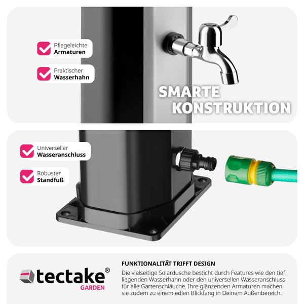 Solardusche tectake Ofanto inklusive Wasserhahn 35 Liter schwarz/silber