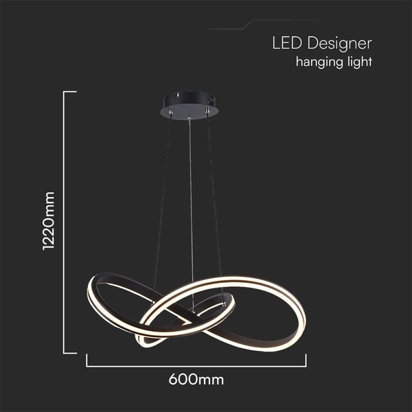 LED Designer Hängeleuchte mit den Maßen 1220 mm Höhe und 600 mm Breite