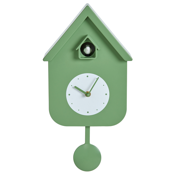 Wanduhr im Kuckucksuhr Design in Hausform mit Pendel und kleiner Vogel Figur
