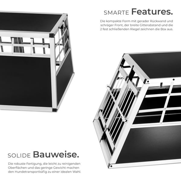 Hundetransportbox aus Aluminium mit Gitterstruktur