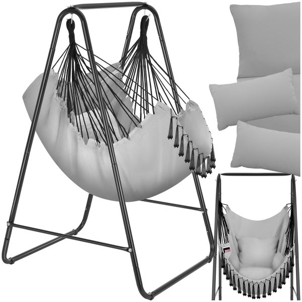 Hängesessel tectake Alison 85 x 100 x 154,5 cm 3 extra dicke Kissen grau