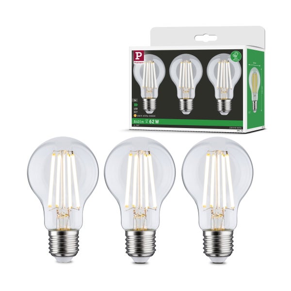 Eco-Line Filament 230V LED Birne E27 3er-Set 3x840lm 3x4W 3000K Klar