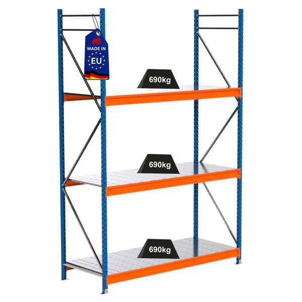Lagerregal mit drei Ebenen und einer Traglast von 690 kg pro Ebene