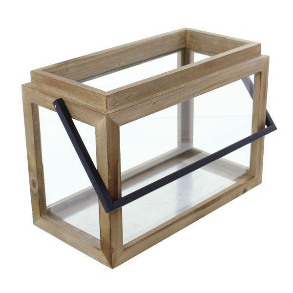 FRANK FLECHTWAREN | Laterne Natur, HOLZ, GLAS, 32 x 16 x 22 cm, GH 34 cm, ohne Kerzen