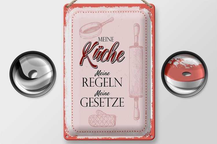 Blechschild Spruch Meine Küche meine Regeln 20x30cm